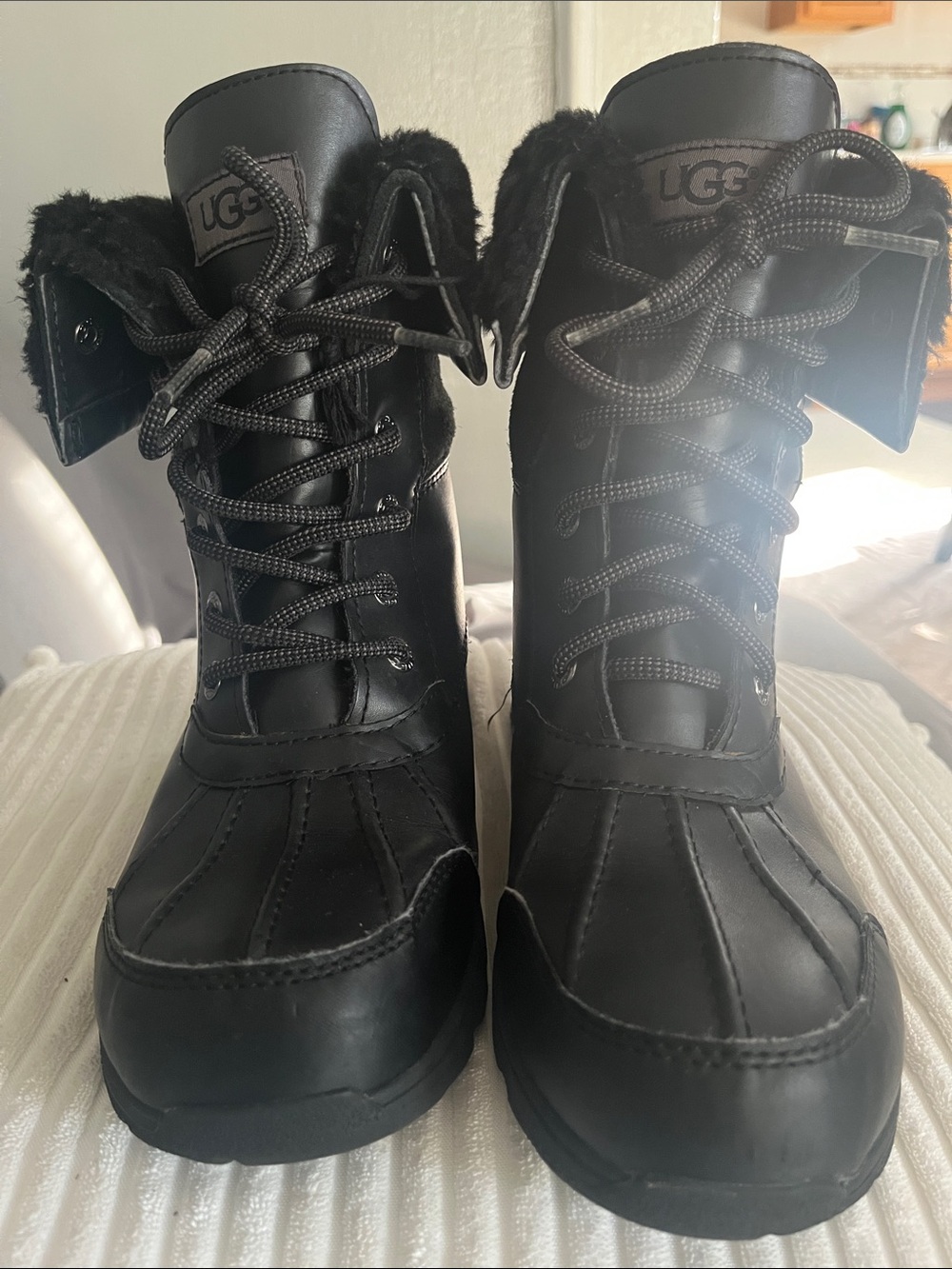 UGG Black Lace-Up Faux Shearling Winter Boots